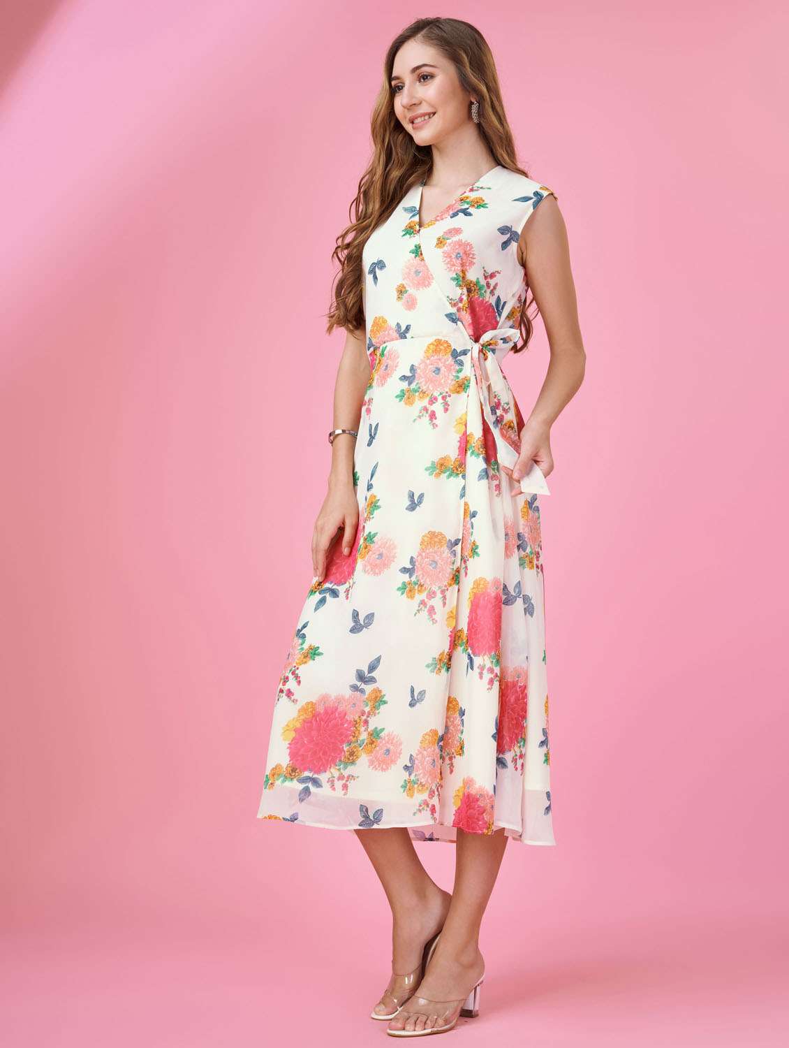 white floral printed wrap dress - 20864360 - Standard Image - 1
