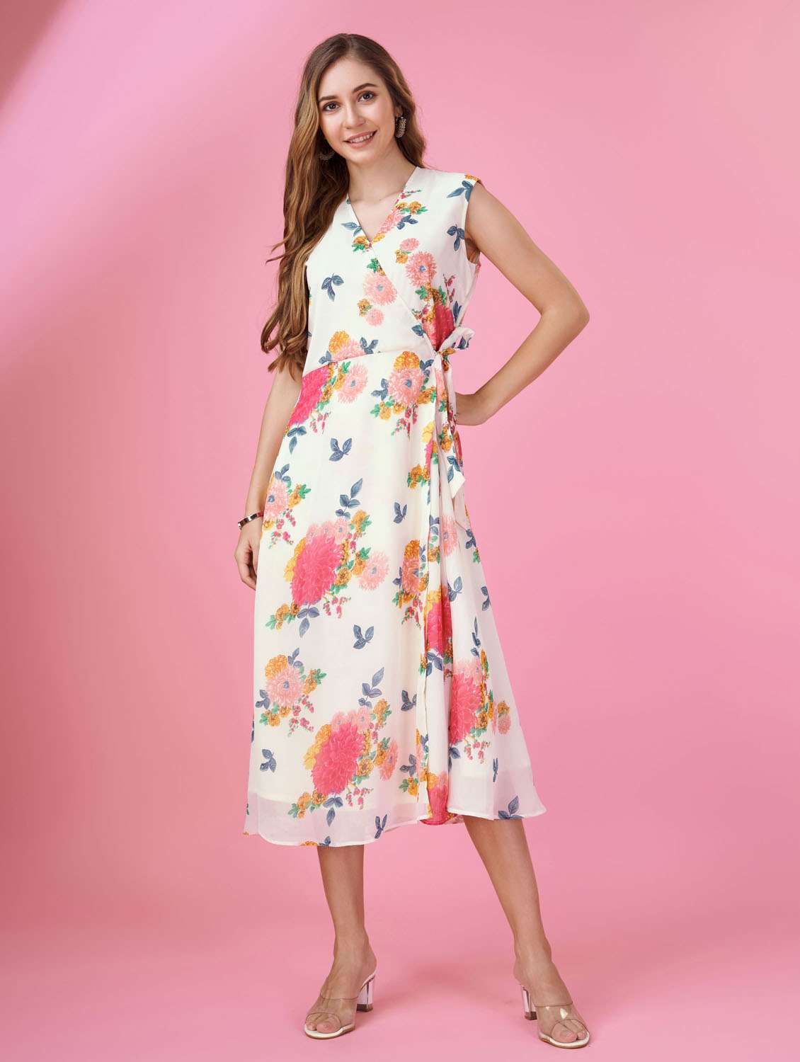 white floral printed wrap dress - 20864360 - Standard Image - 4