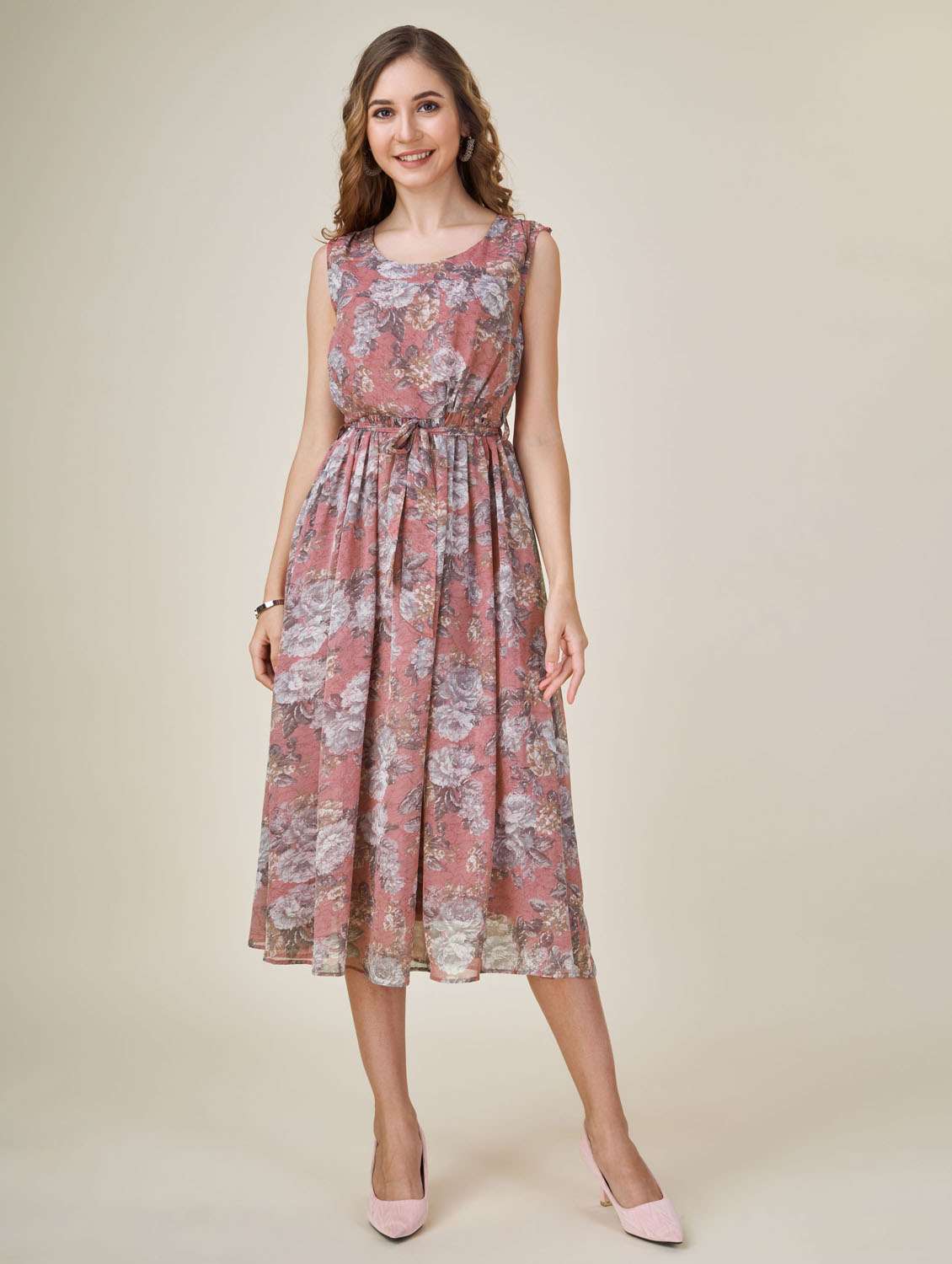 round neck floral printed fit & flare dress - 20864363 - Standard Image - 4