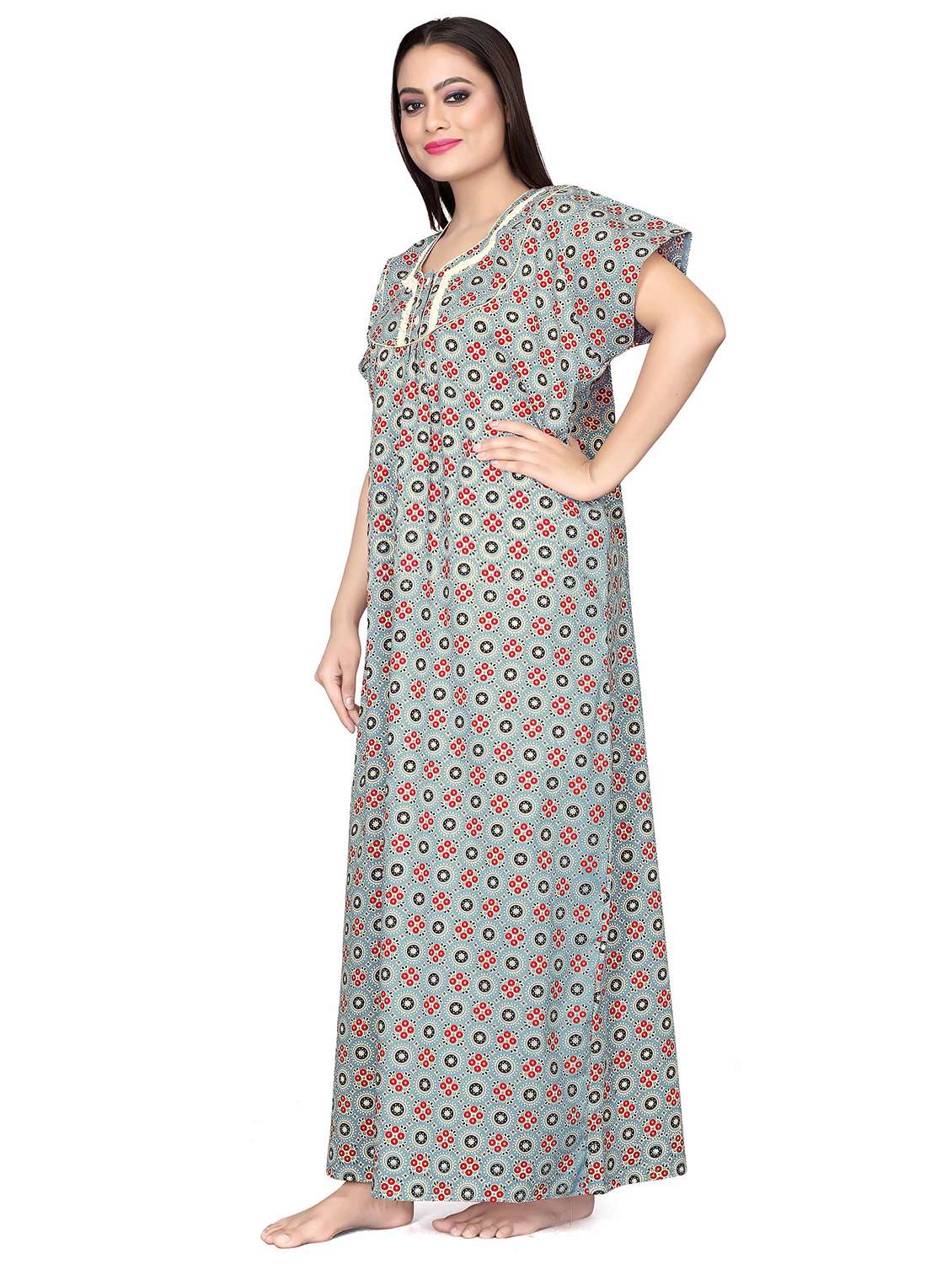 light blue printed detailed maxi nightdress - 20864394 -  Standard Image - 1