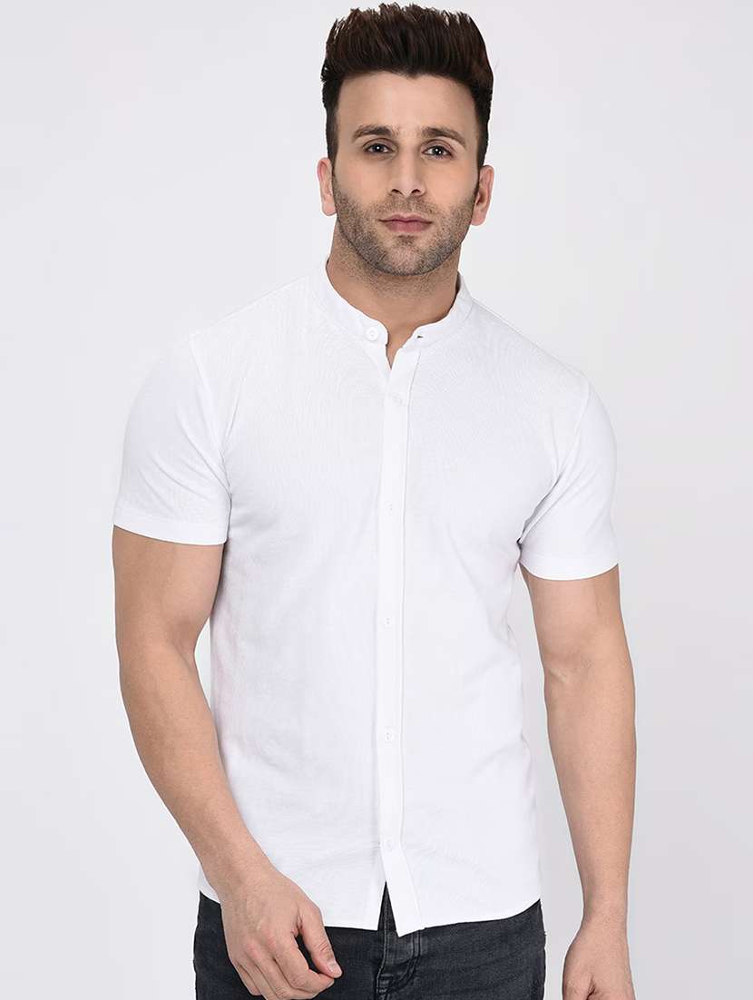 white cotton blend casual shirt