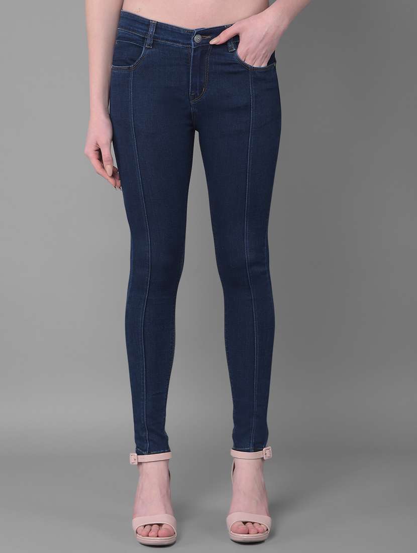 women mid-rise solid skinny jeans