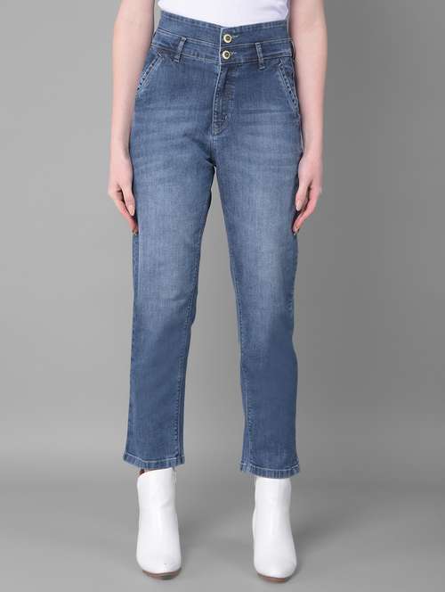 women mid-rise solid boo straight jeans
