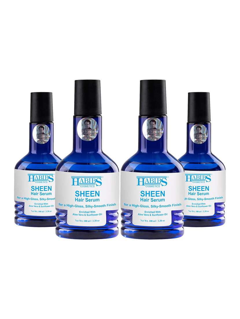 habibs sheen hair serum for smooth anti-frizz high-gloss, silky-smooth finish enriched with aloe vera & sunflower oil 100 ml
