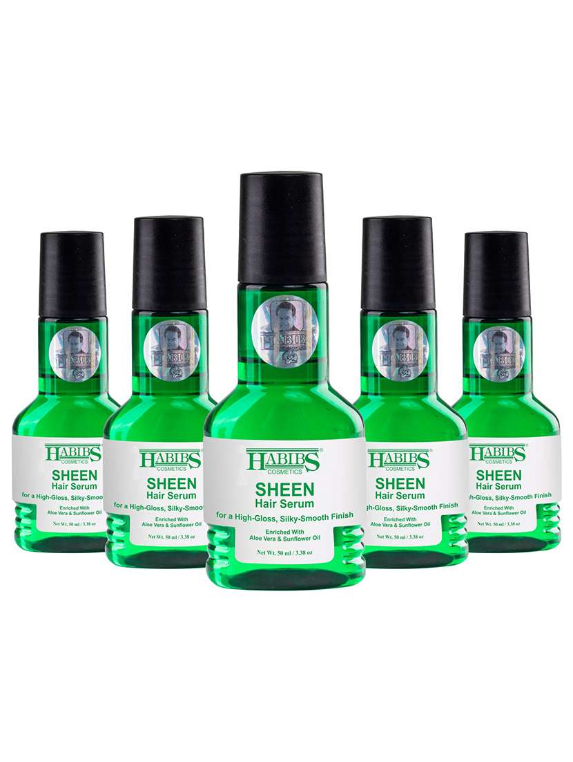 habibs sheen hair serum for smooth anti-frizz high-gloss, silky-smooth finish enriched with aloe vera & sunflower oil 50 ml