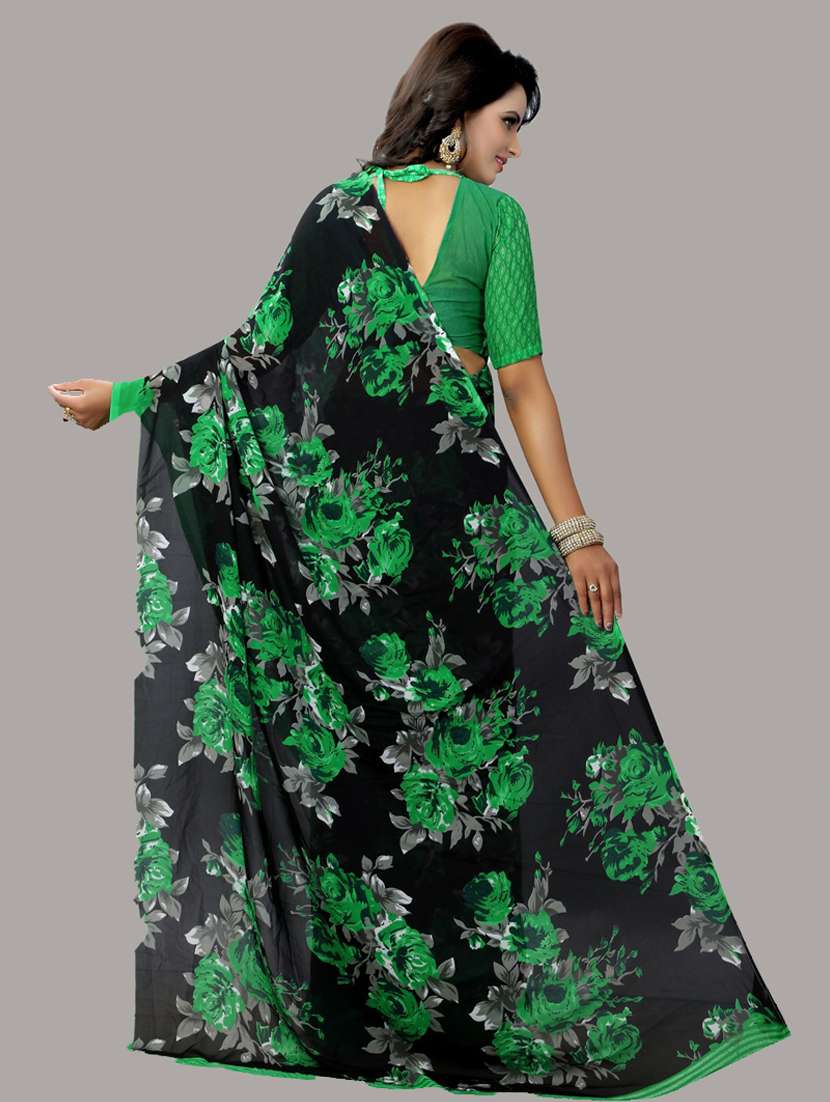 black floral printed georgette saree - 20872879 -  Standard Image - 1