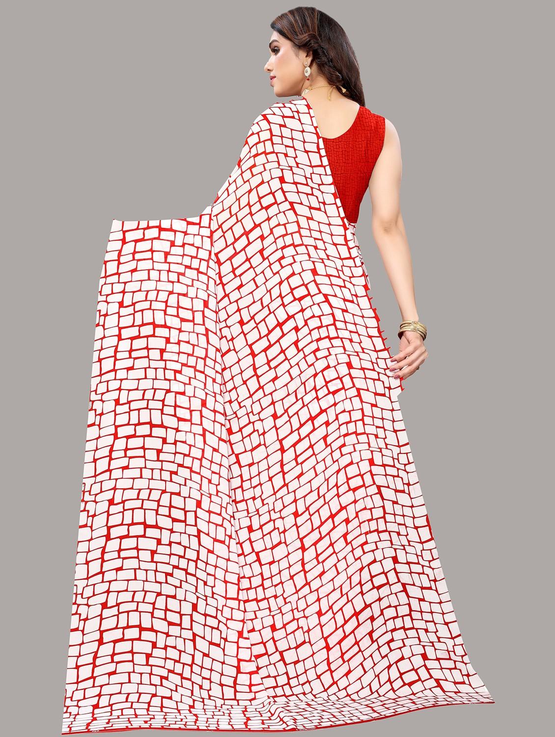 women orange geometric printed georgette saree with blouse - 20872994 - Standard Image - 1