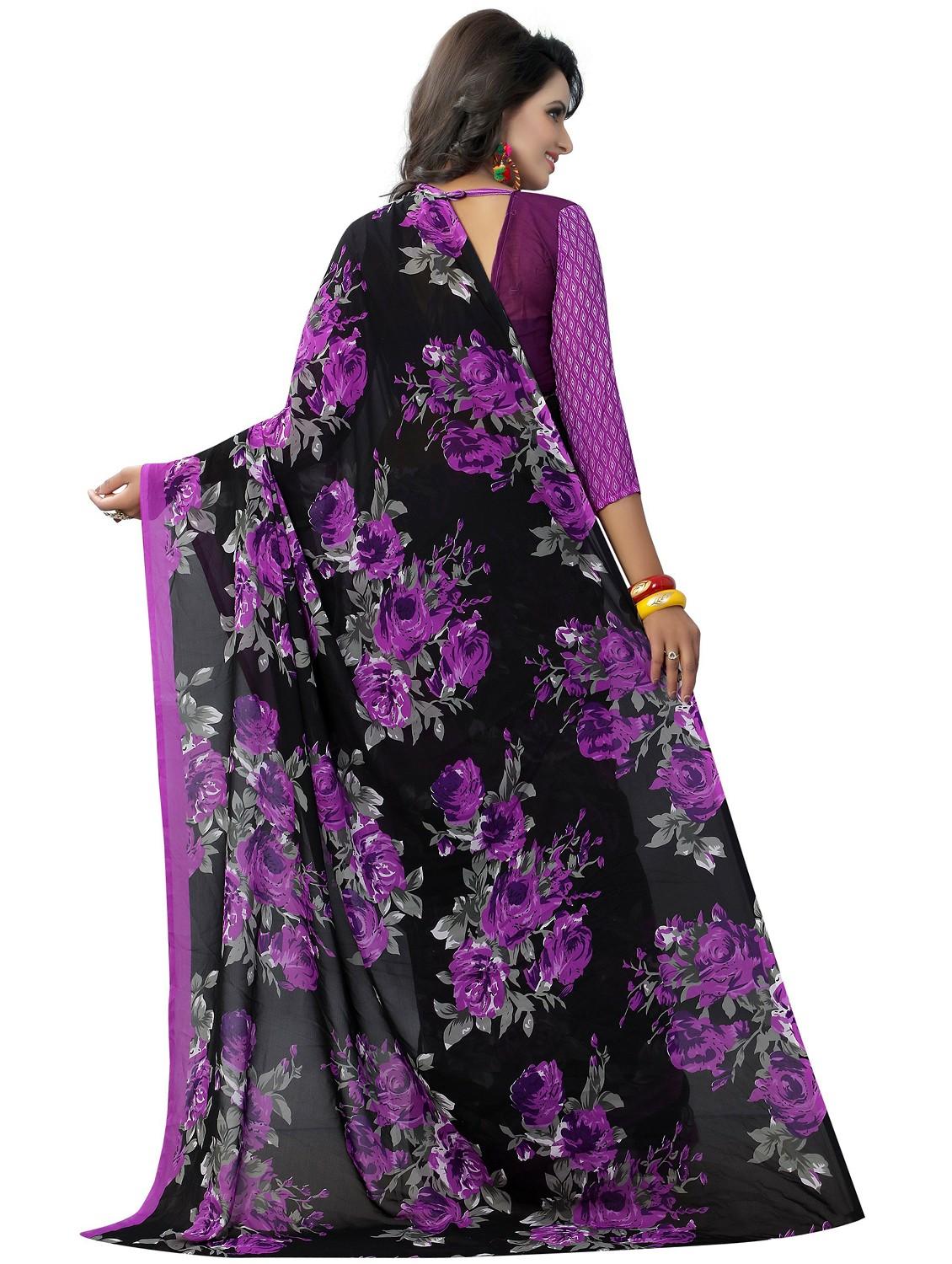 women black floral printed georgette saree with blouse - 20873031 -  Standard Image - 1