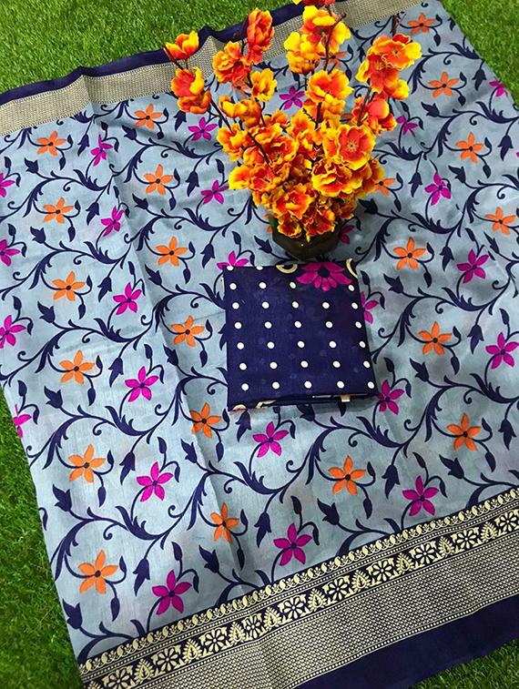 light blue floral printed mysore saree - 20873041 - Standard Image - 4