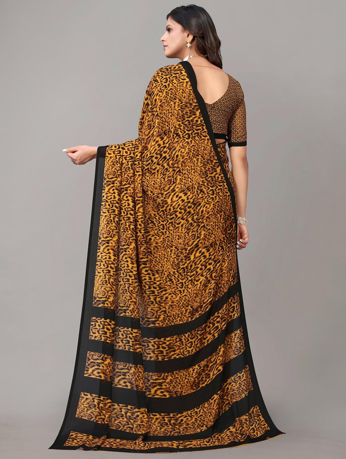 women black animal print georgette saree with blouse - 20873050 - Standard Image - 1
