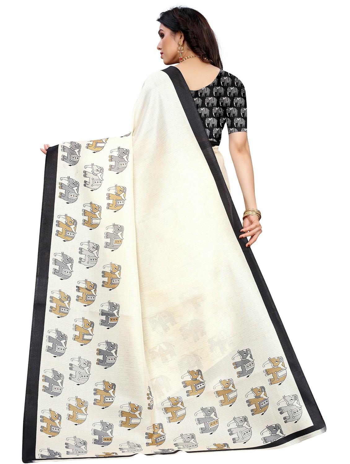 women cream printed bordered saree with blouse - 20873107 - Standard Image - 1