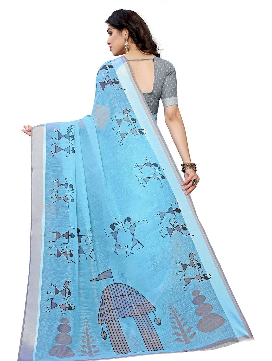 women light blue warli printed saree - 20873112 - Standard Image - 1