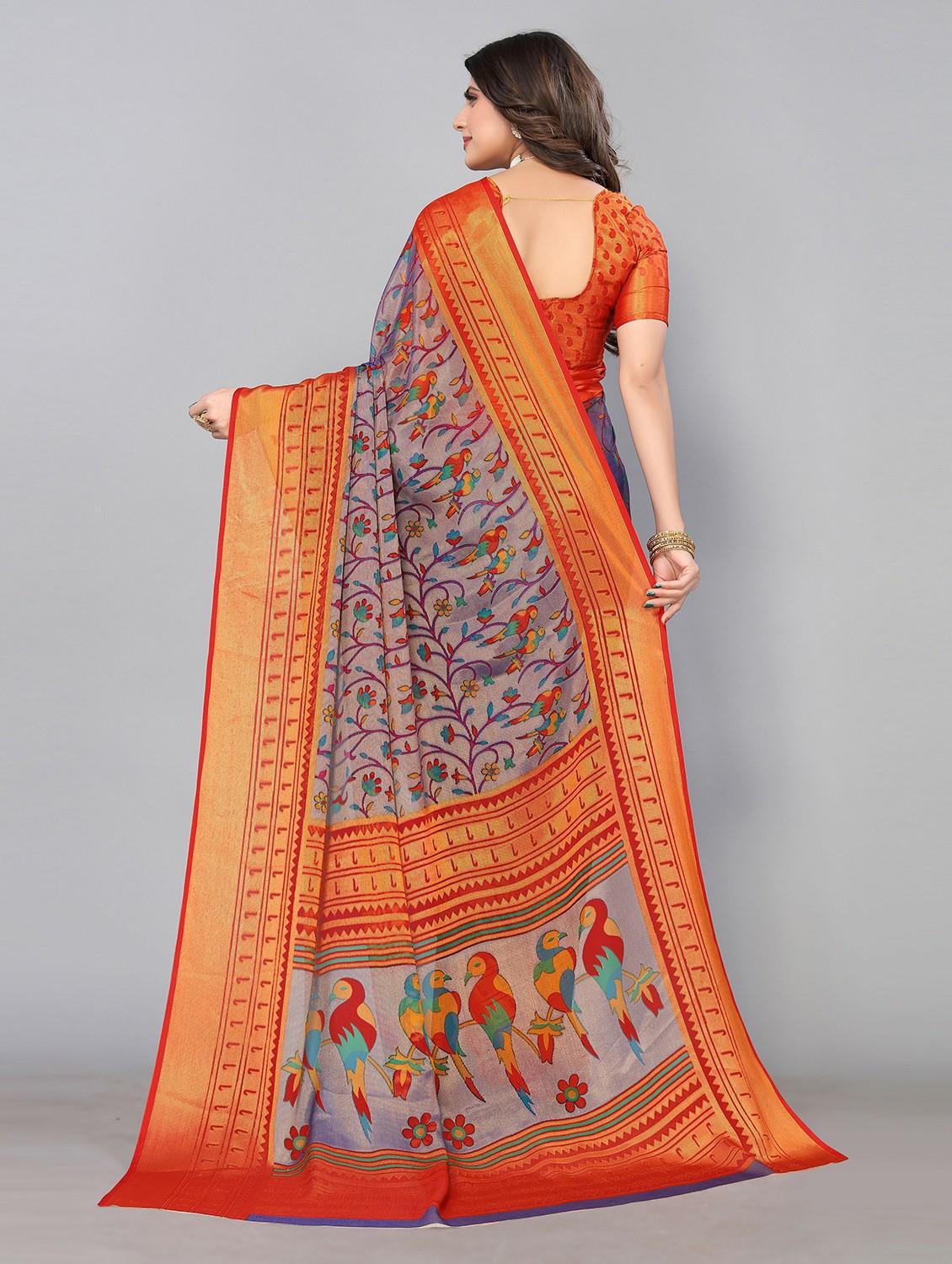 women grey printed chiffon saree with blouse - 20873167 - Standard Image - 1