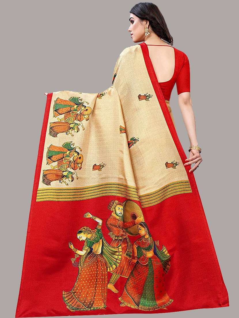 women beige kalamkari printed saree with blouse - 20873307 -  Standard Image - 1