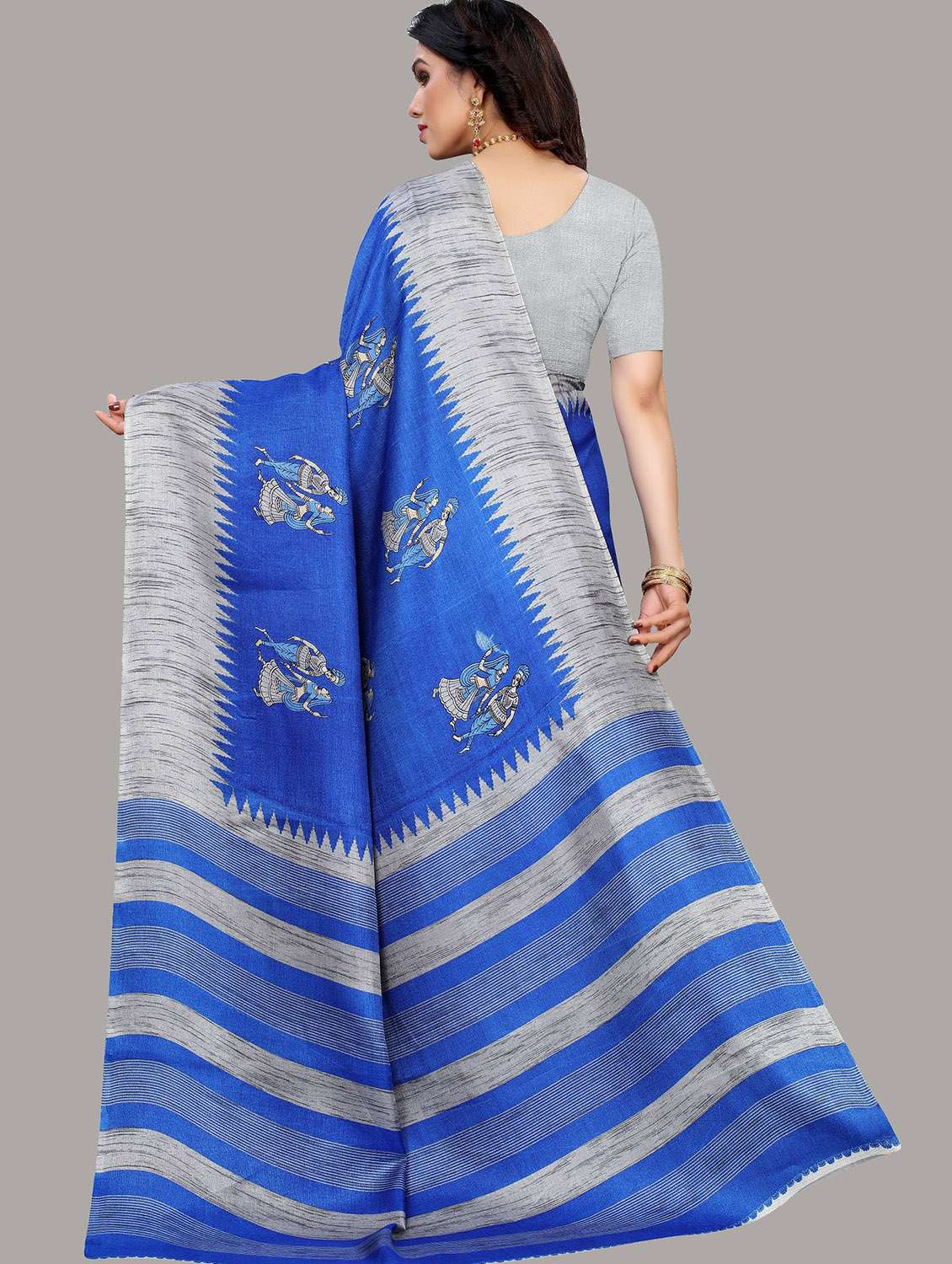 women blue kalamkari printed saree - 20873441 -  Standard Image - 1