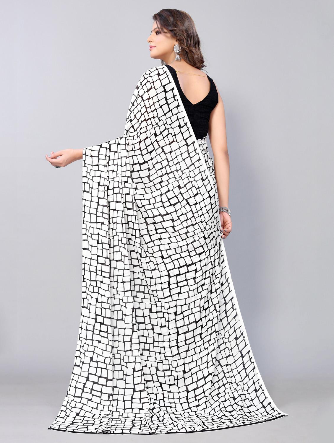women white geometric printed saree with blouse - 20873610 - Standard Image - 1