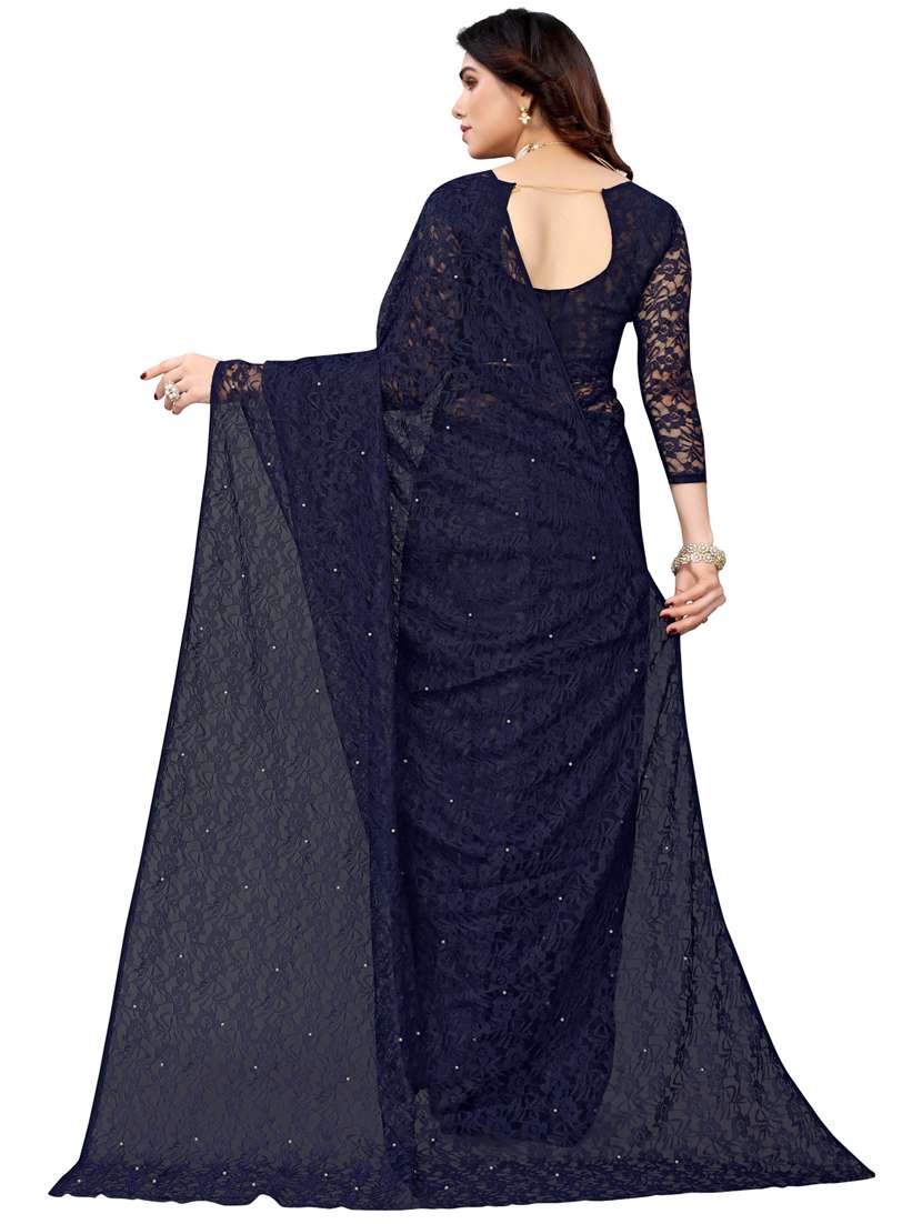 women navy blue embellished saree with blouse - 20873897 -  Standard Image - 1