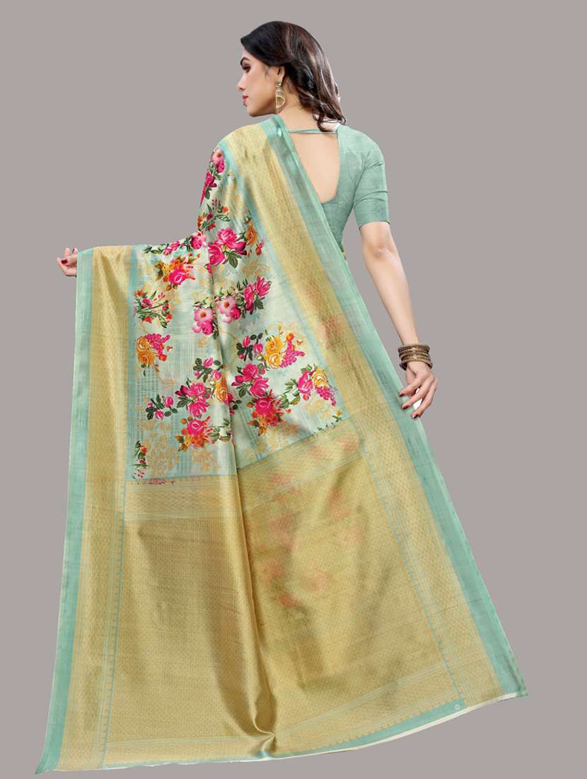 Women Green Floral Printed Bordered Saree With Blouse - 20873900 -  Standard Image - 1