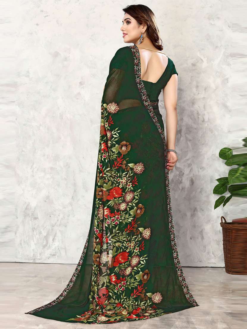 Women Green Floral Printed Saree With Blouse - 20874080 -  Standard Image - 1