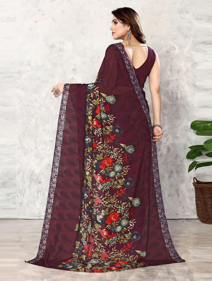 women purple floral printed saree with blouse - 20874082 -  Standard Image - 1
