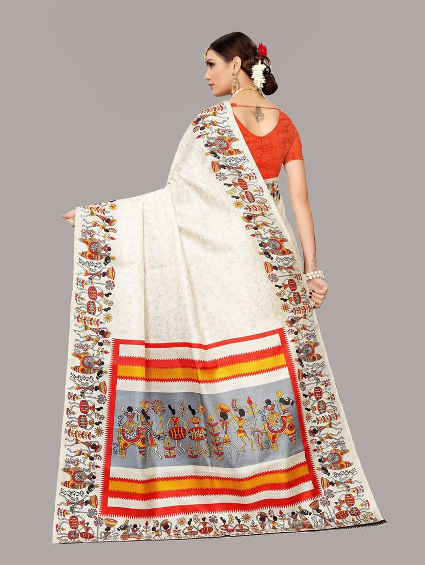 Women White Warli Printed Saree With Blouse - 20874130 -  Standard Image - 1