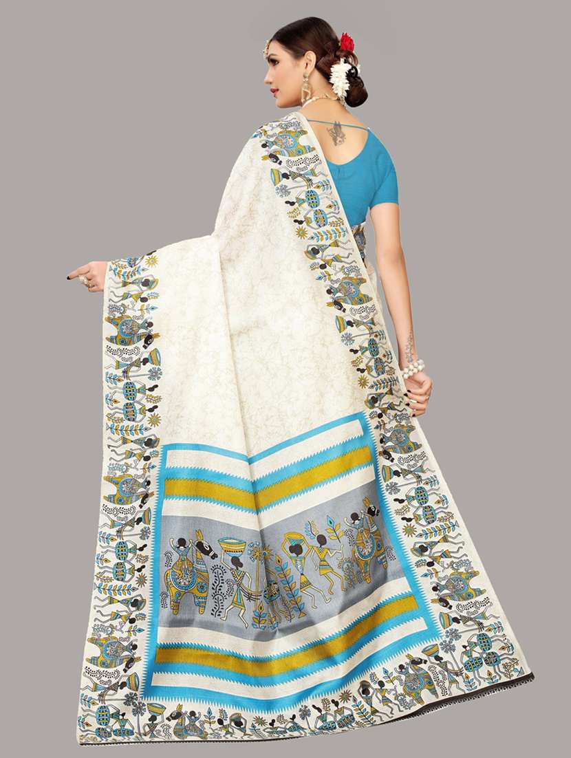 women off-white printed bordered saree with blouse - 20874133 -  Standard Image - 1