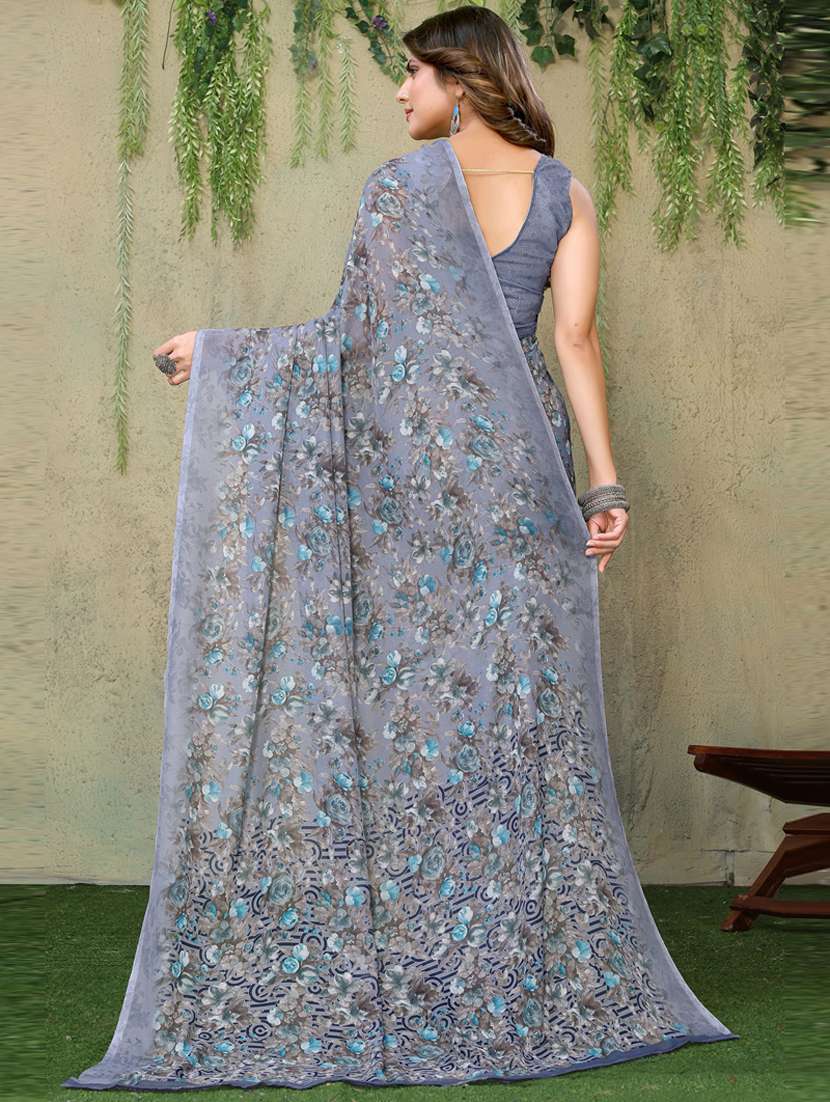 women grey floral printed saree with blouse - 20874157 -  Standard Image - 1