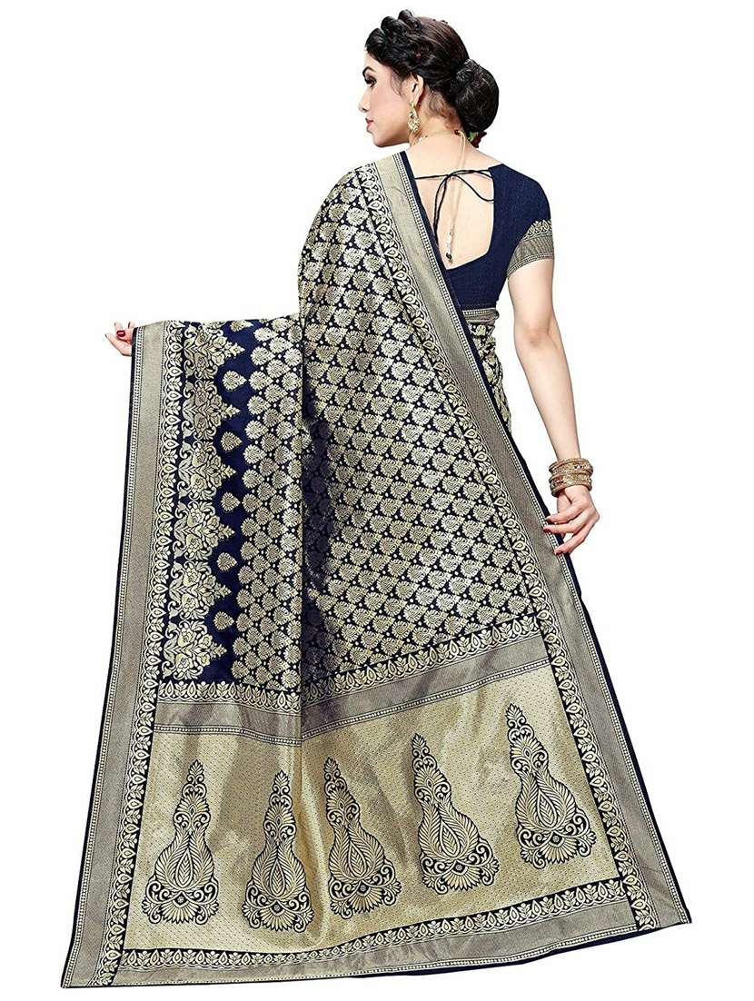 Navy Blue Banarasi Saree With Blouse - 20874201 -  Standard Image - 1