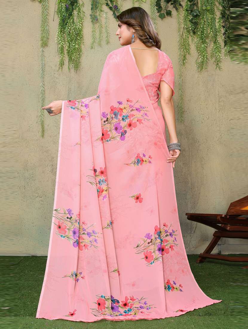 women pink floral printed saree with blouse - 20874232 -  Standard Image - 1