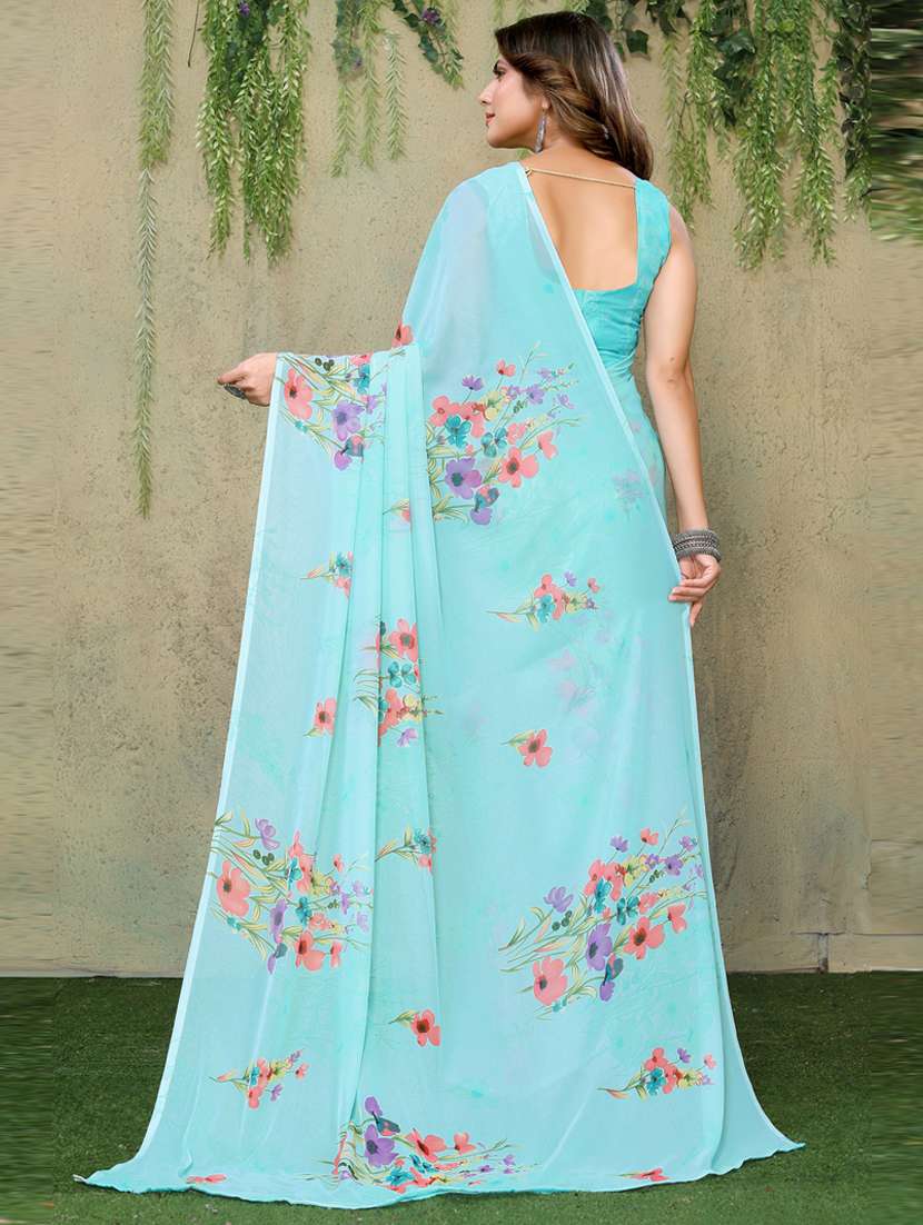 women light blue floral printed saree with blouse - 20874233 -  Standard Image - 1