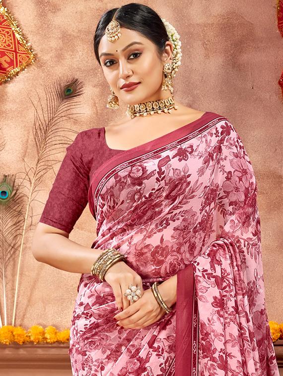 women floral printed saree with blouse - 20876343 -  Standard Image - 1