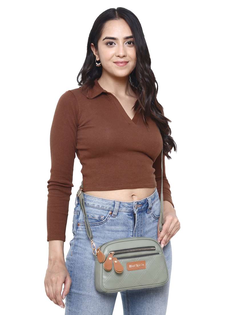 green solid sling bag - 20876381 - Standard Image - 4