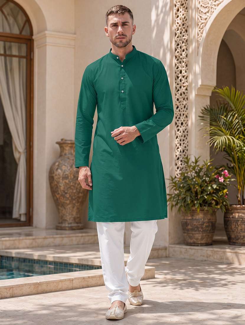 men solid mandarin neck long kurta