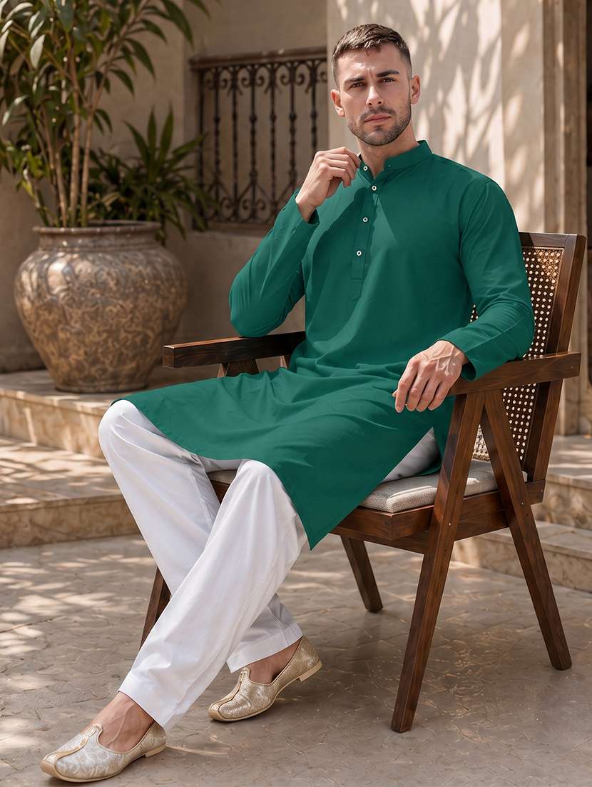 men solid mandarin neck long kurta - 20876527 -  Standard Image - 4
