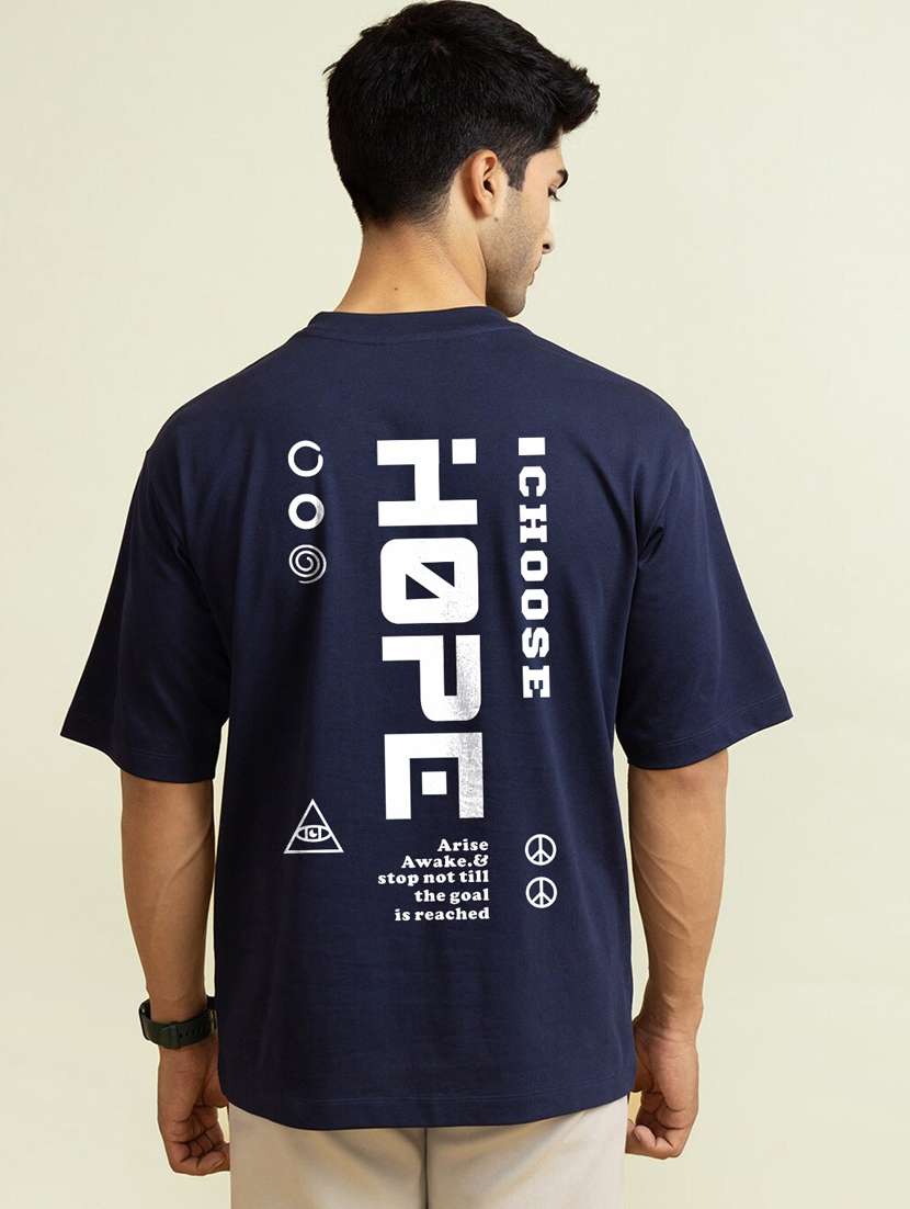 navy blue cotton blend typography print t-shirt - 20877066 - Standard Image - 1