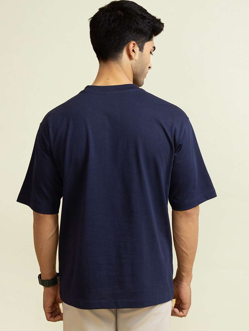 navy blue cotton blend front print tshirt - 20877075 -  Standard Image - 1