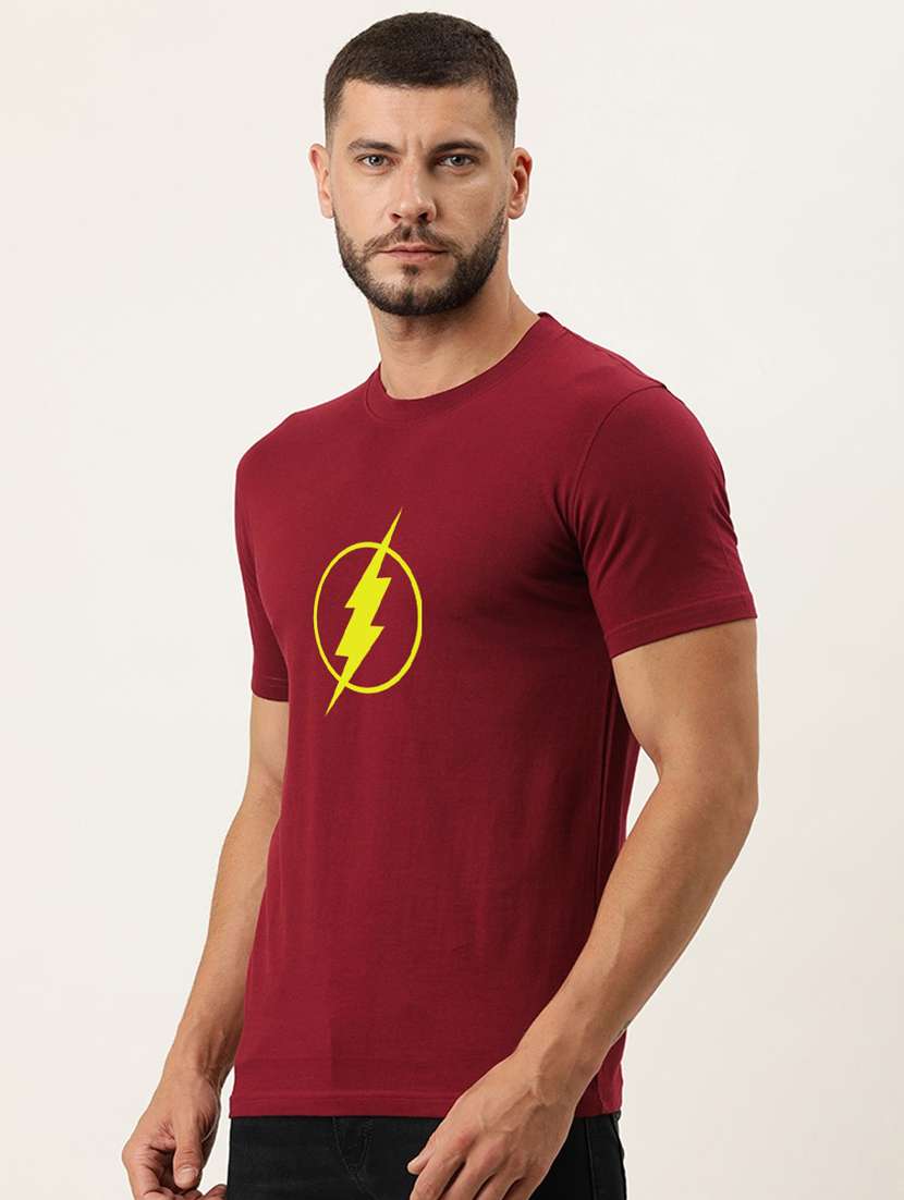 maroon cotton chest print tshirt - 20878174 -  Standard Image - 1