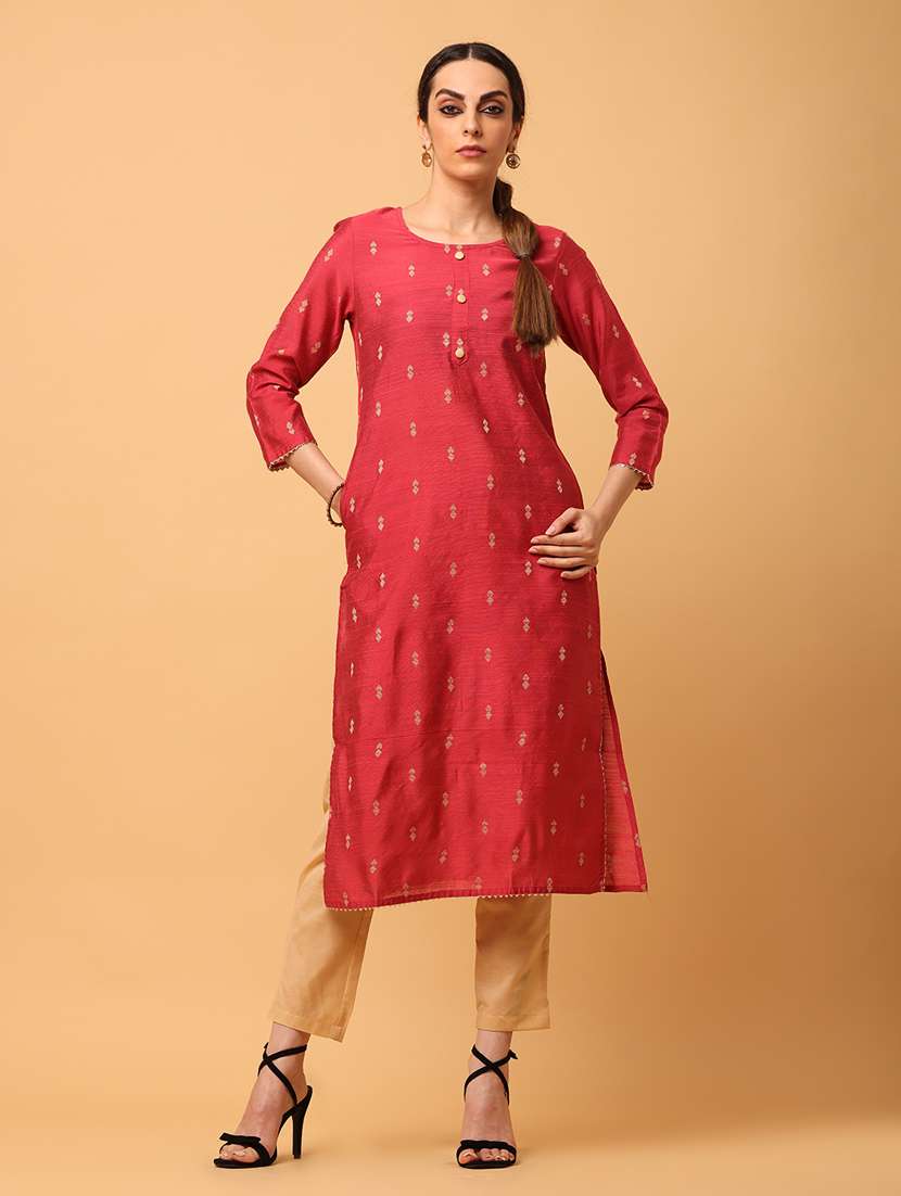 women pink round neck kurta pant set