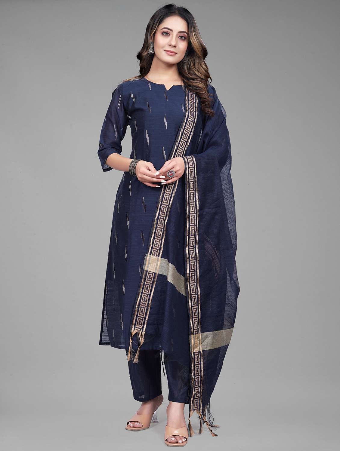 women blue kurta pant set with dupatta