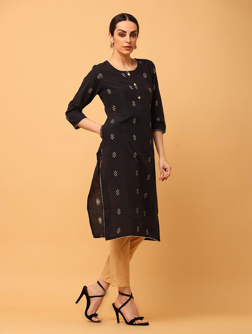 women black round neck straight kurta - 20878533 - Standard Image - 1