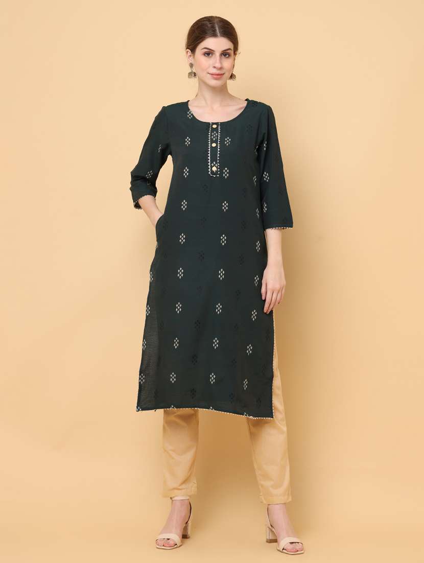 women black round neck straight kurta