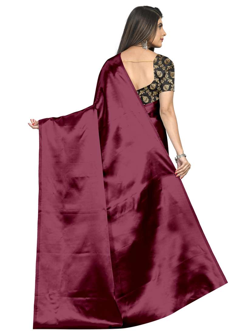 maroon satin plain saree with blouse - 20878988 - Standard Image - 1
