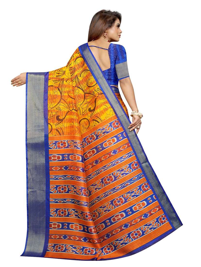 yellow cotton silk printed saree with blouse - 20878991 - Standard Image - 1