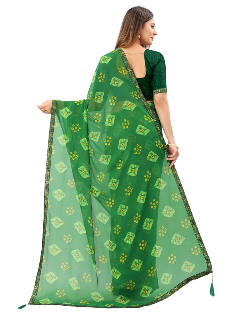 women green bandhani printed saree with blouse - 20878995 - Standard Image - 1