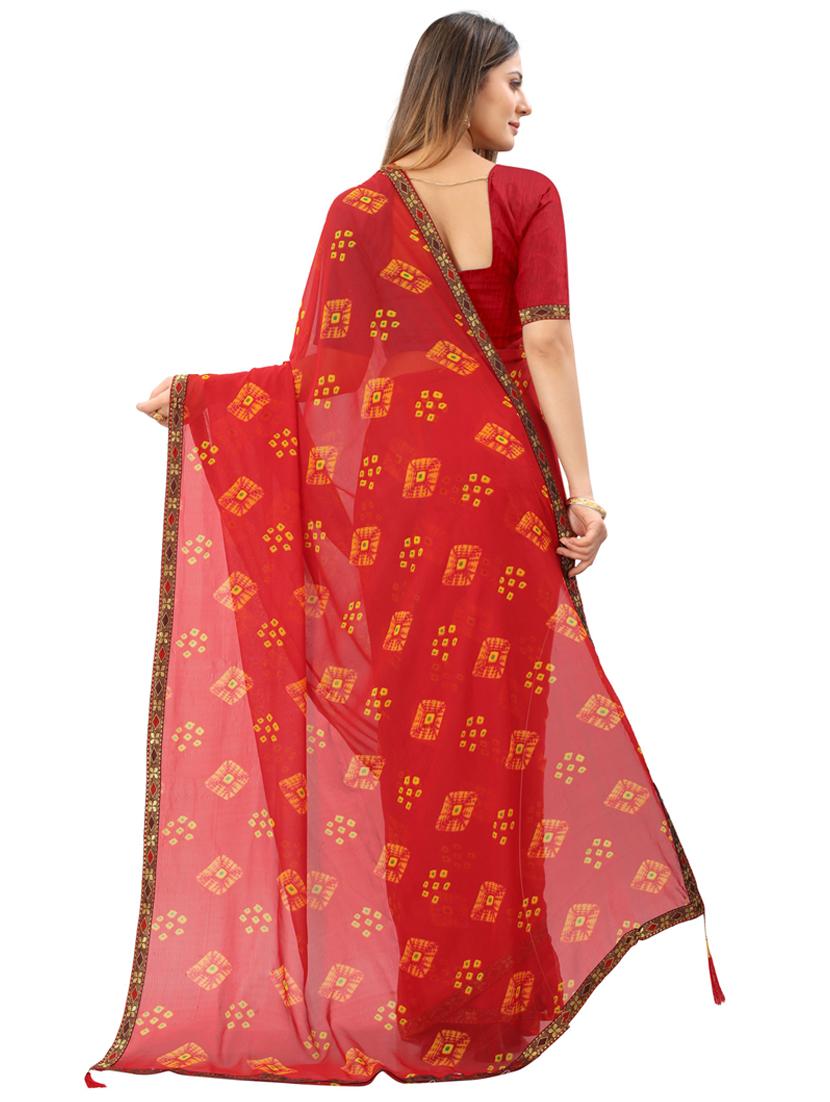 red chiffon printed saree with blouse - 20878996 - Standard Image - 1