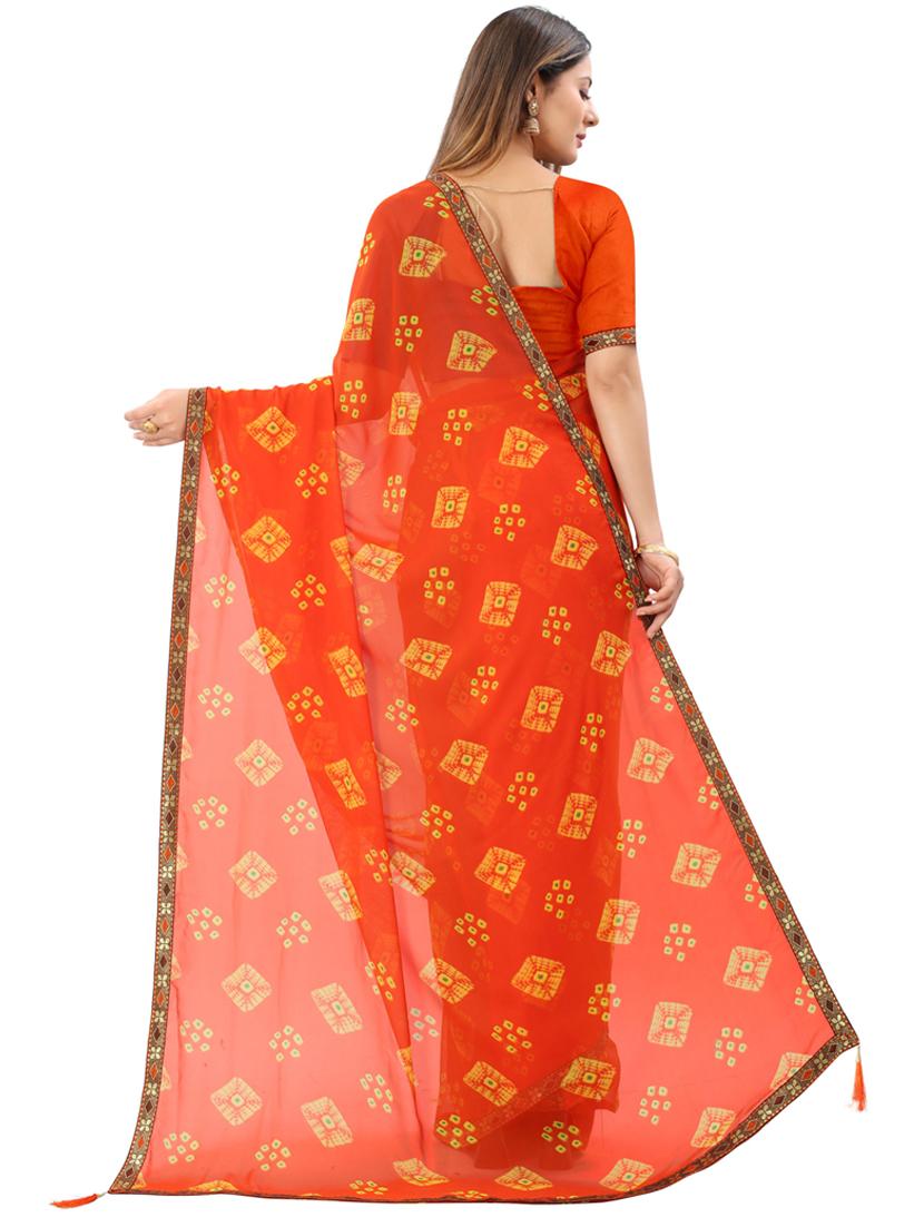 orange chiffon printed saree - 20878998 -  Standard Image - 1