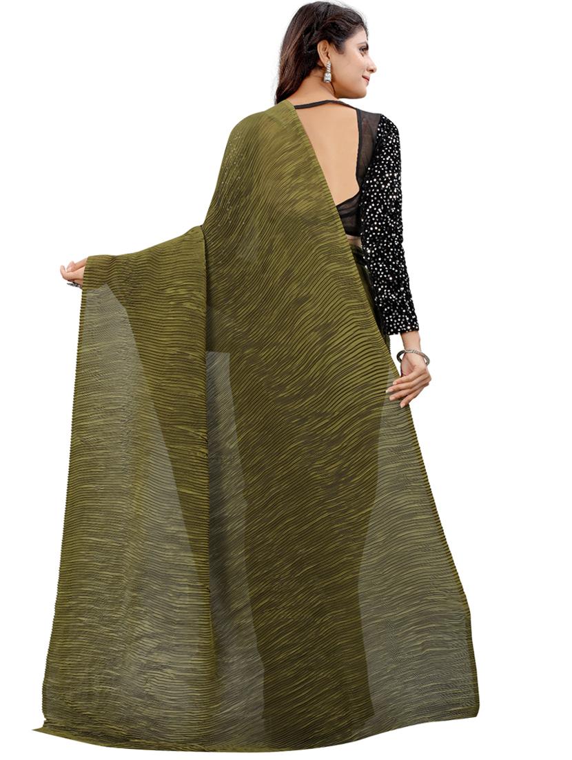 olive solid plain saree with blouse - 20879002 - Standard Image - 1