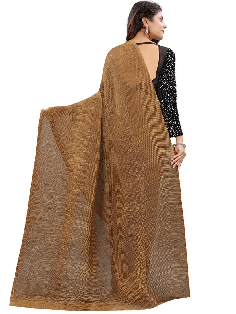 brown georgette plain saree - 20879003 -  Standard Image - 1