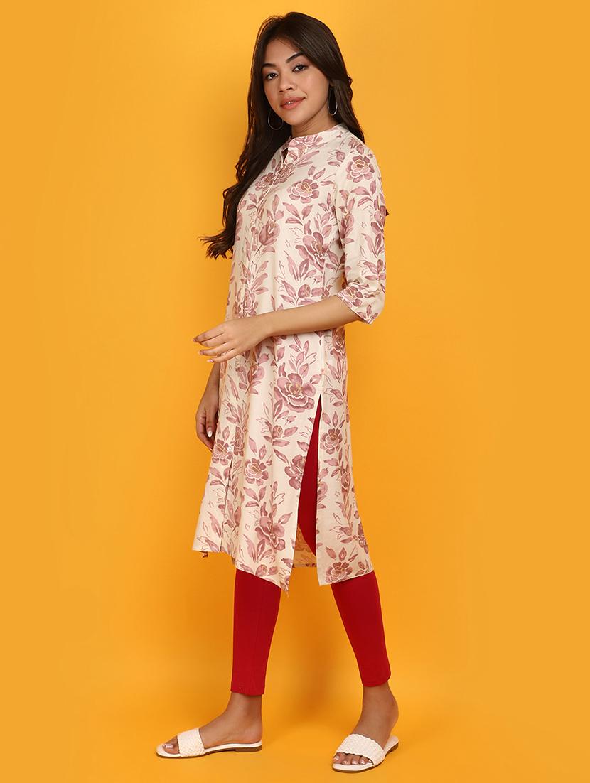 women floral printed mandarin neck a-line kurta - 20879158 -  Standard Image - 1