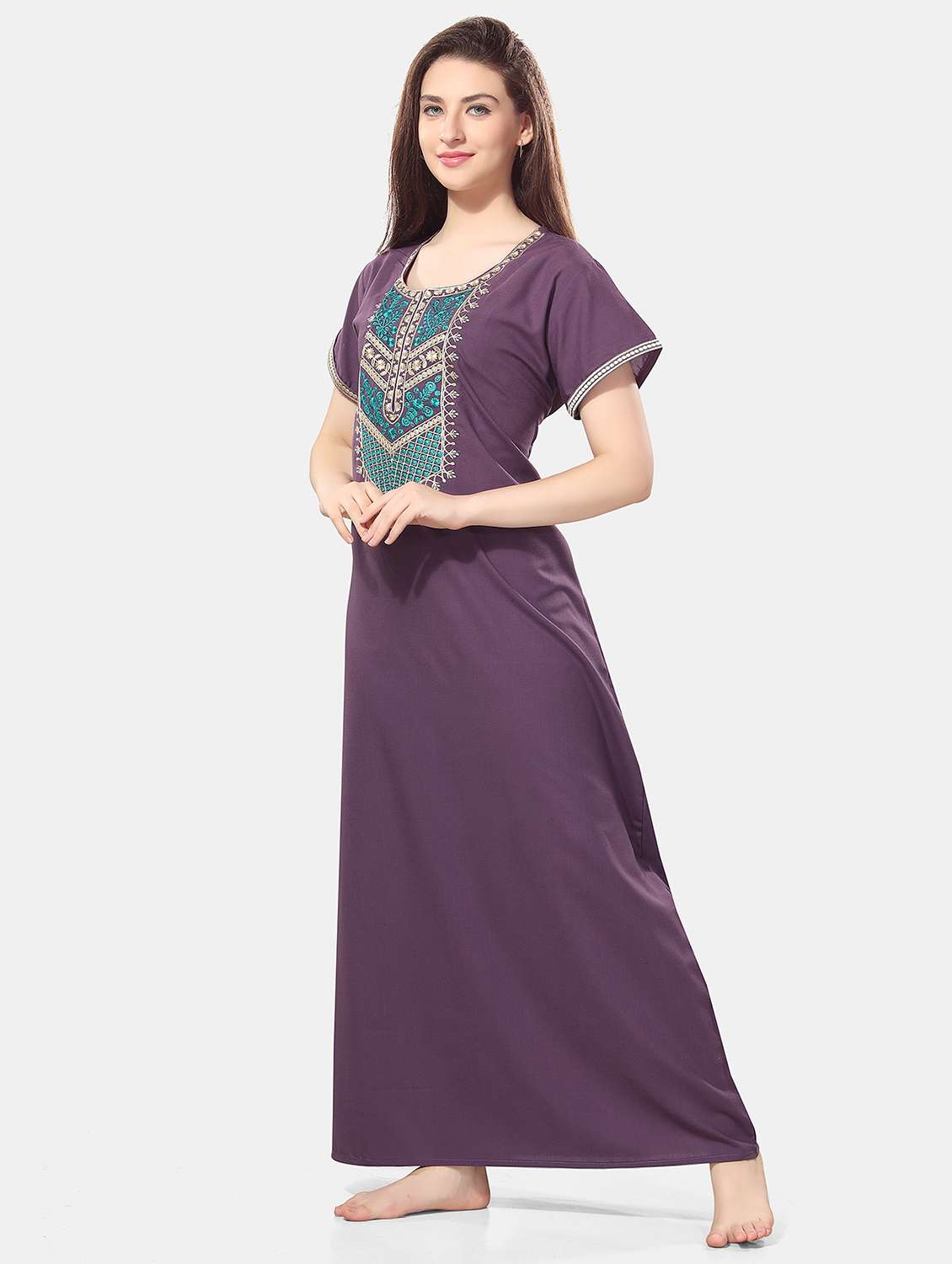 women purple round neck nighty - 20879208 -  Standard Image - 1